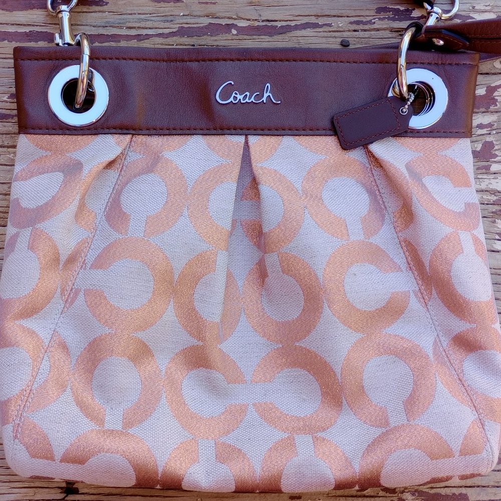 COACH Rose Gold Canvas and Leather Bag/Purse Crossbody Handbag Great Condition!